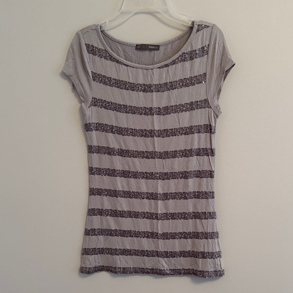Smart Set Gray and Black Striped Short Sleeve Top